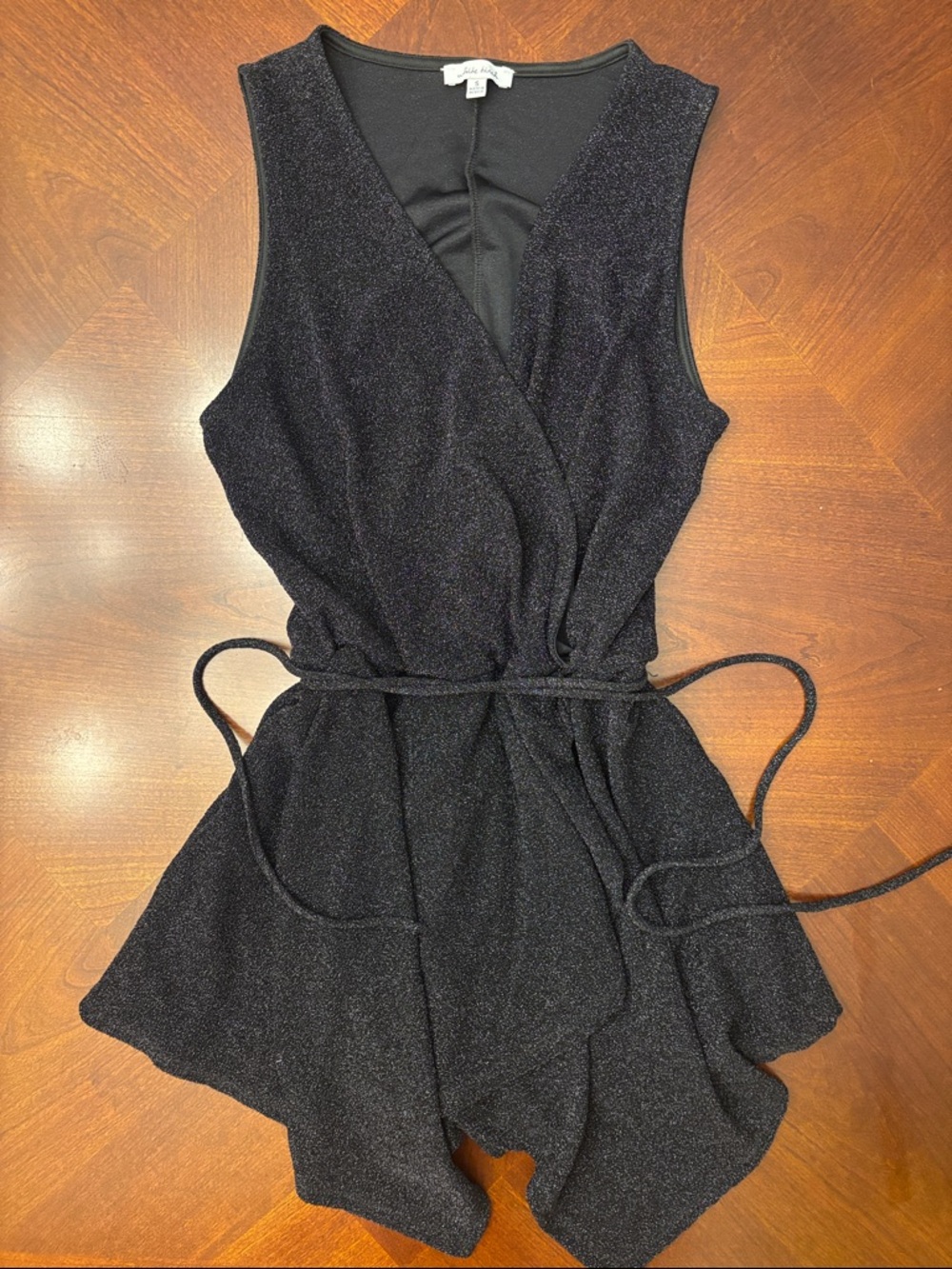 white birch Black Shimmer Sleeveless Wrap Romper